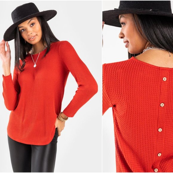 Francesca's | NWT Lana Button Back Waffle Knit Top - Picture 1 of 16